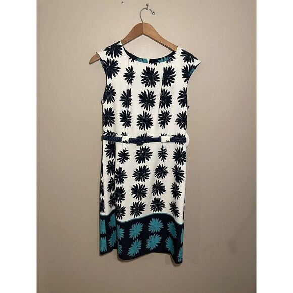 Emma Michele Pencil Dress Womens Size 10‎ Sleeveless Belt Floral White Blue NWT - Picture 2 of 7